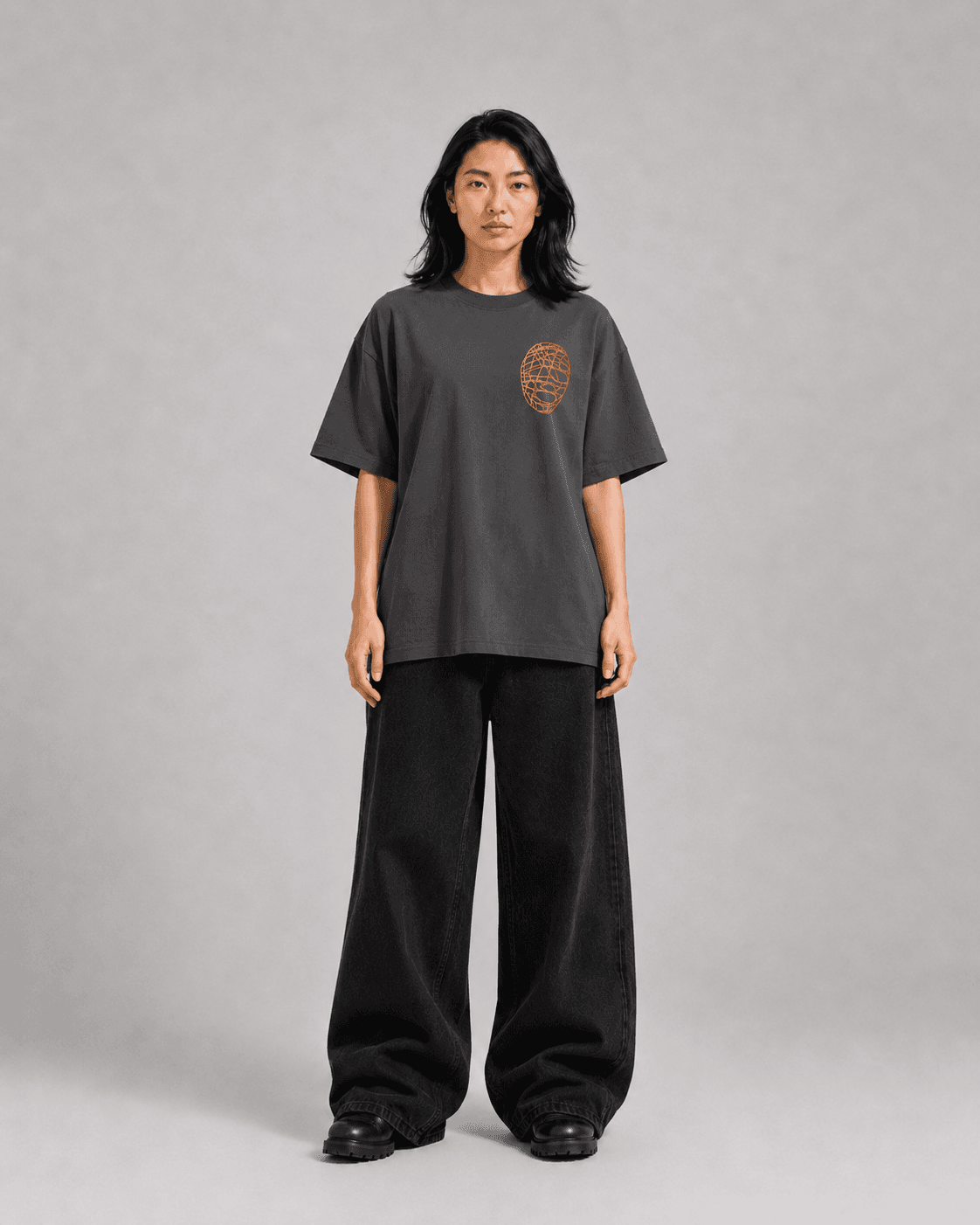 Skeleton Oversized Faded Tee worn by Aika